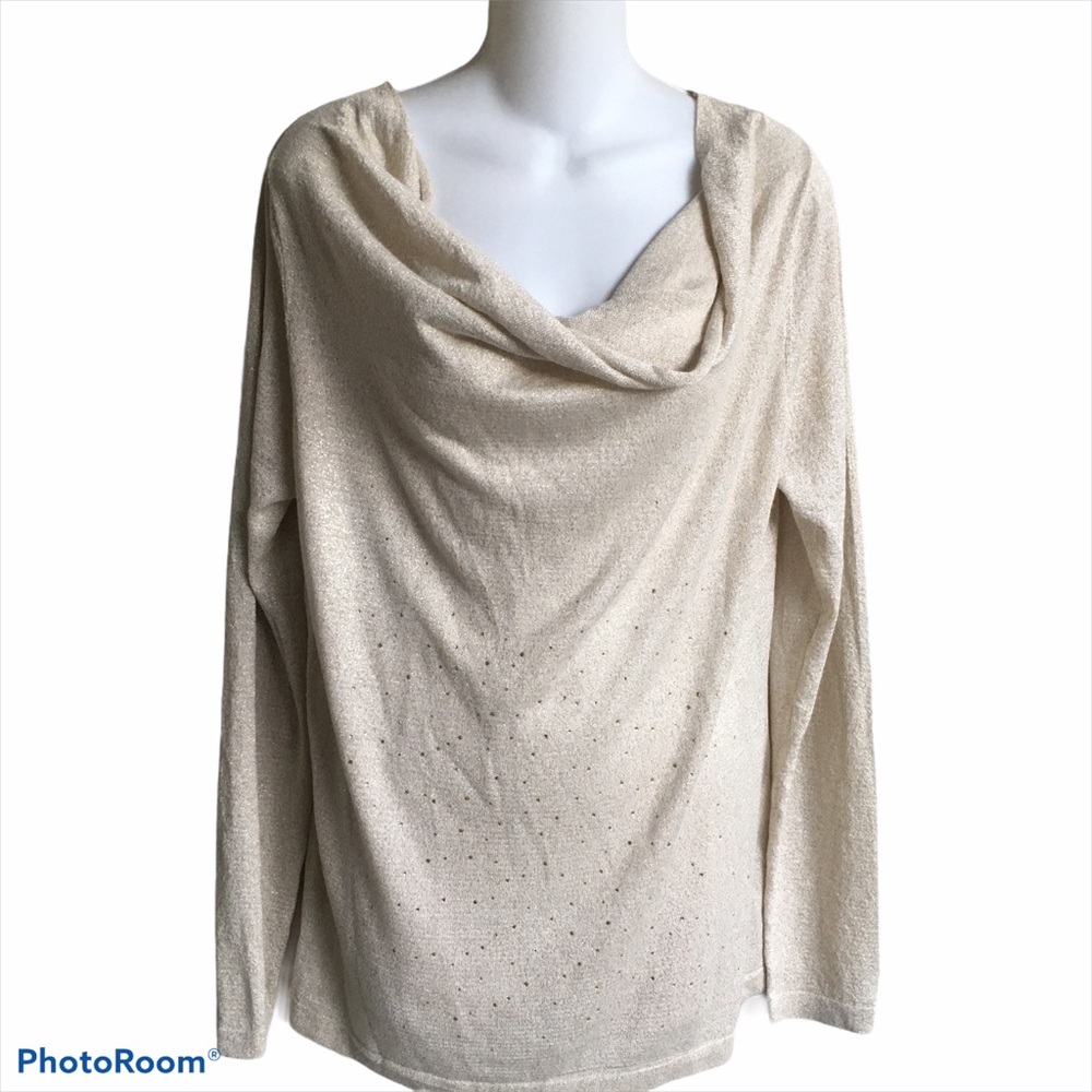 Premise Gold Ivory Cowl Neck Sweater Beaded Size Large NWT